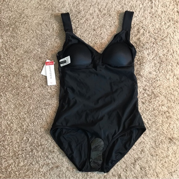 NEW Jantzen Women's Draped Solids Surplice 1-pc Swimsuit Black Size 10 M Modest - Picture 12 of 16